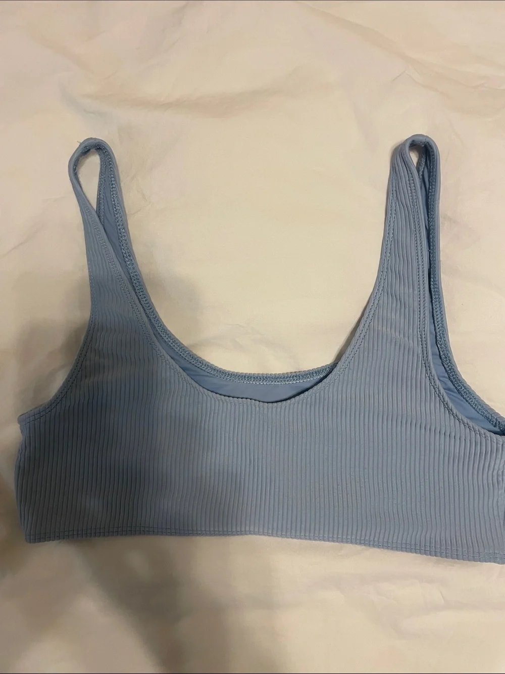 Frankie's Bikinis Light Blue Ribbed Scoop Bralette